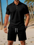 Men's Summer Casual 2 Piece Outfits Short Sleeve Polo Shirt Shorts Set