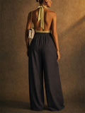 Women Pinstripe Wide Leg Drawstring High Waist Baggy Pants