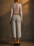 Women Foldover Waist Wide Leg Lounge Capri Yoga Pants