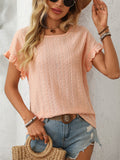 Women's Summer Hollow Macaron Color Round Neck Short Sleeve Shirts