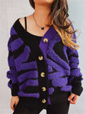 Women's Contrast Color Button V Neck Single Breasted Cardigan Sweaters