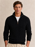 Mens Quarter Zip Pullover Cable Knit Sweater