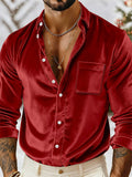 Men's Stylish Lapel Long Sleeve Button-Down Velvet Shirts