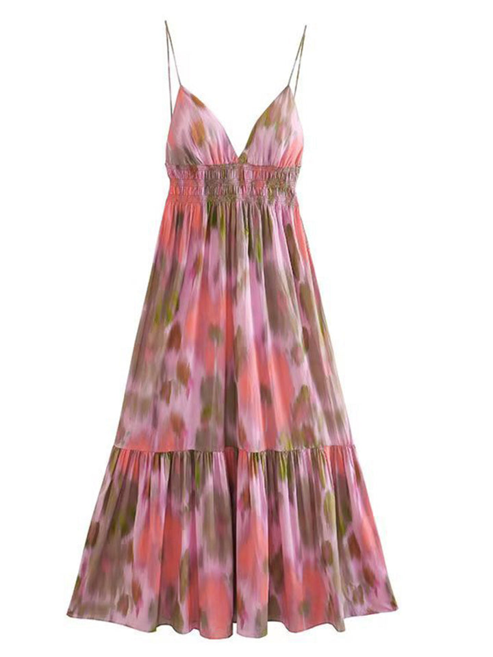 Women's Summer Trendy Contrast Color Print Strap Dress