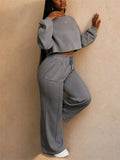 Women Casual 2 Piece Set Cropped Crewneck Oversized Sweatsuit