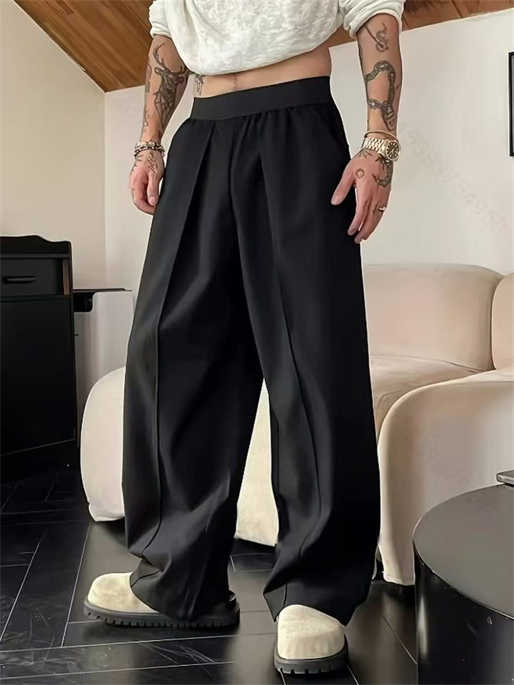 Men's Trendy Comfy Contrast Color Elastic Waist Straight Trousers