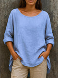 Women's Cozy Solid Color Casual Round Neck Long Sleeve Shirts