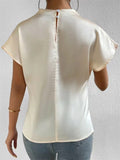 Ladies' Elegant Solid Color Semi-high Neck Short Sleeve Satin Blouses
