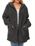 Women's Loose Fit Hooded Fleece Long Cardigan Warm Casual Coats with Pockets