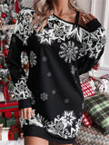Women's Christmas Snowflake Printed Long-sleeved Off-shoulder Dress