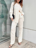 Comfy Long Sleeve Leopard Print Shirt and Wide Leg Pant Set For Women