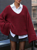 Ladies' Grunge Style Oversize Street V Neck Drop Shoulder Sweaters