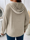 Plus Size Women's Autumn Loose Solid Color Pin Stripe Hooded Shirts