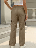 Women's Solid Color Quick-Dry Pockets Elastic Waist Cargo Pants