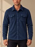 Men Fleece Shirt Jacket Button Down Chest Pockets Casual Shacket