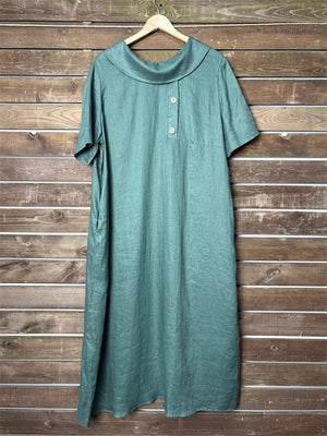 Women's Casual Summer Solid Color Round Neck Pile Collar Dress