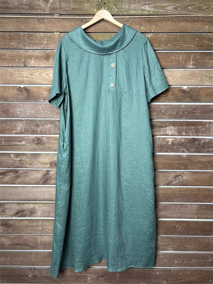 Women's Casual Summer Solid Color Round Neck Pile Collar Dress