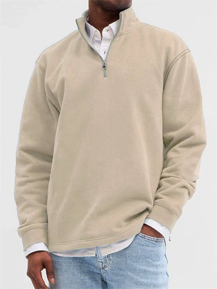Men's Solid Color Stand Collar Zipper Long Sleeve Sweatshirts