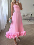 Romantic Rose Pleated Backless Midi Dress