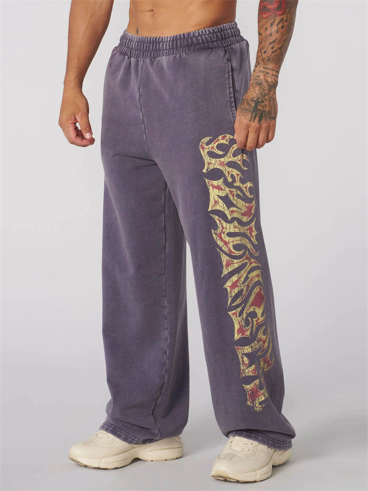 Men's Loose Fit Graphic Print Casual Sports Straight Leg Trousers