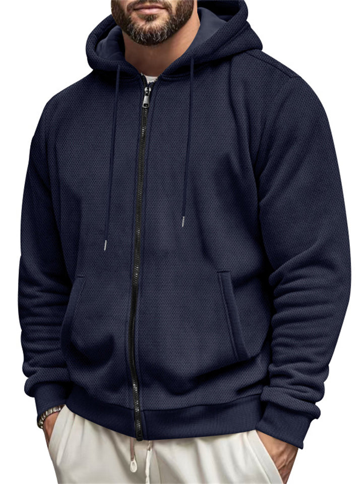 Men's Solid Color Zip Pockets Cardigan Hoodies