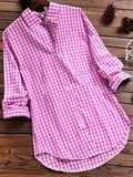 Retro Plaid Lapel Button Long Sleeve Mid-Length Shirt for Women