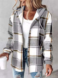 Women's Casual Spring Plaid Hoodie Cardigan with Pockets