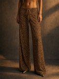 Women Simple Sequin Wide Leg Pants High Waist Party Trousers
