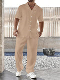 Comfy Loose Short Sleeved Lapel Collar Casual Set for Men