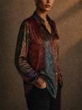 Women Vintage Floral Print Long Sleeve Button Down Blouse