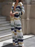 Women's 2Pcs Tie-dye Contrast Color V Neck Shirt & Pants Set