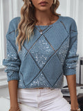 Women's Autumn Trendy Hollow Sequined Rhombus Knitted Sweaters