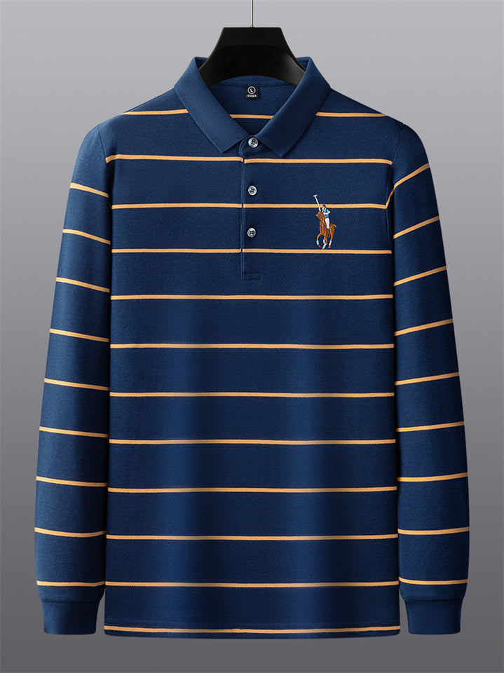 Men's Cotton Stripe Casual Long Sleeve Polo Shirts