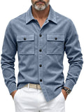 Men Autumn Faux Suede Button Down Chest Pockets Shirt Jacket