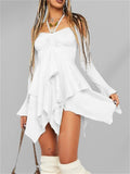 Irregular Hem Hollow Shoulder Long Sleeve Gothic Mini Dress for Women