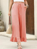 Women's Summer Solid Color Wide Leg Ruffled Hem Cropped Pants