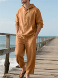 Men's Casual Solid Color Linen Button Up Long Sleeve Hoodie Outfit