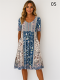 Women's Short Sleeved Floral Dresses with Pockets