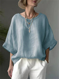 Women's Summer Elegant Solid Color Round Neck Drop Shoulder Shirts