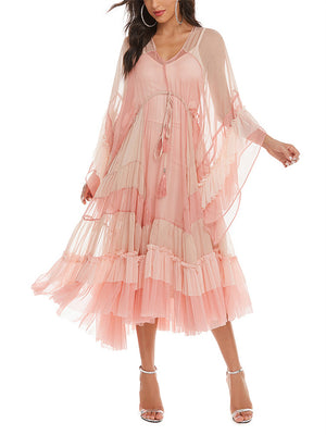 Women's Light Pink Holiday Beach Flowy Dress