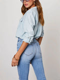 Women's Blue Single Breasted Lapel Denim Blouses