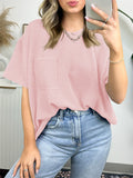 Women's Solid Color Stripe Pockets Short Sleeve Shirts