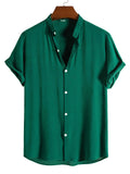 Comfy Natural Slub Cotton Upright Collar Short Sleeve Male Shirt