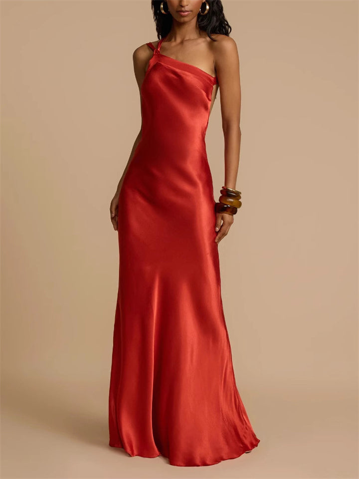 Women's Summer Trendy Sexy Asymmetric Strap Backless Dress