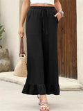 Women's Summer Solid Color Wide Leg Ruffled Hem Cropped Pants