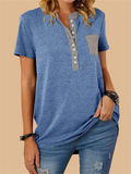 Stylish Patchwork Pocket Button T-shirt for Ladies