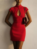 Women Mock Neck Keyhole Cutout Bodycon Mini Dress