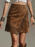 ‌Vintage Boho Fringe Suede Asymmetric Mini Skirt for Women‌