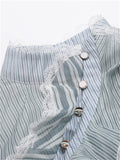 Women's Sexy See-Through Striped Patchwork Blouse