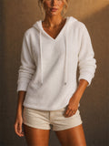 Women Fuzzy V Neck Soft Cozy Pullover Hoodie Top